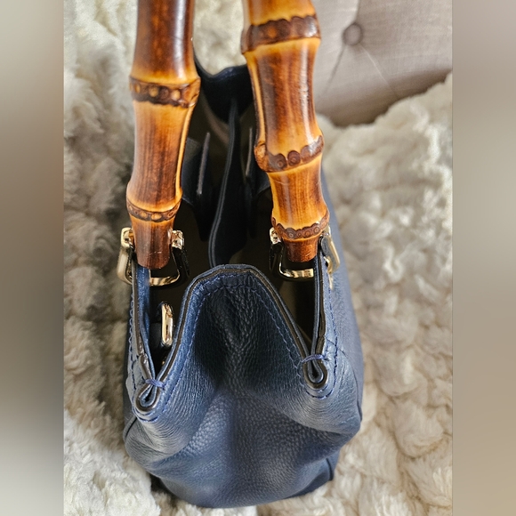 GUCCI 2 Way Bamboo Leather Small Shopper Navy 336032 - Picture 7 of 17